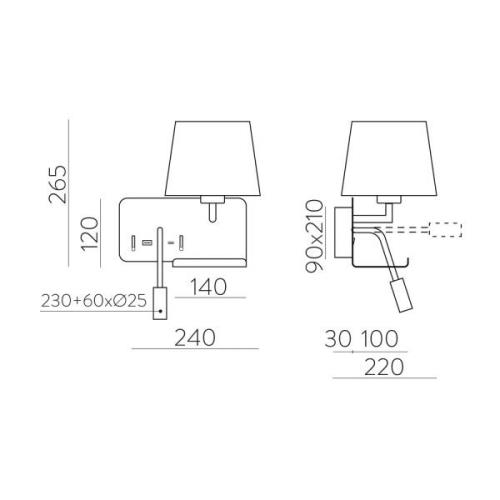 Wandleuchte Hold, rechts, weiß/schwarz, Leselicht, USB-Port