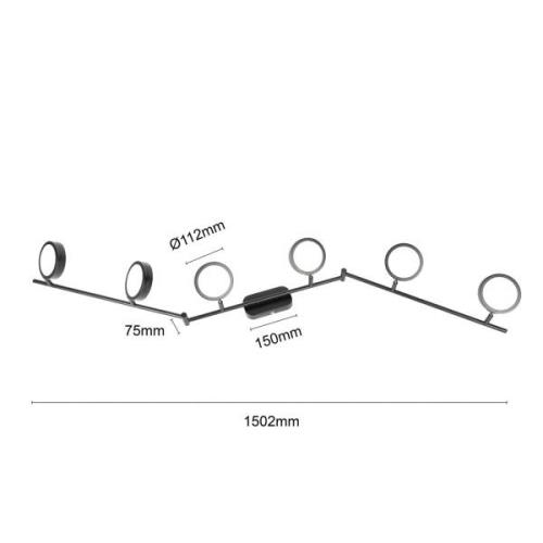 Lindby Strahler Neros, schwarz, 6-flg., 150,2 cm, CCT, Eisen