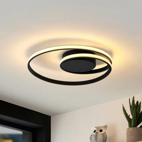Lindby LED-Deckenleuchte Youna, schwarz, Alu, 39 cm, dimmbar