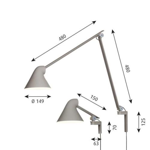 Louis Poulsen NJP LED-Wandlampe Arm lang, hellgrau