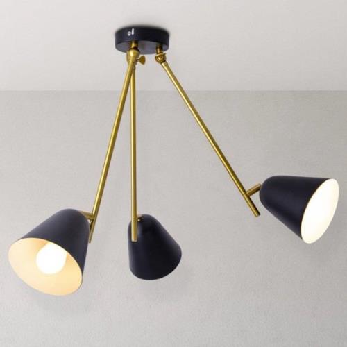 Deckenlampe Triton, schwarz und gold, dreiflammig