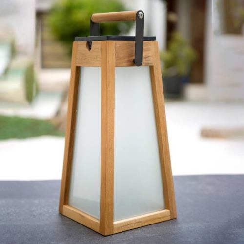 LED-Solarlaterne Tecka, Teakholz natur, 39 cm