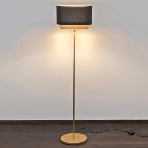 Stehlampe Mattia, Schirm oval und doppelt, schwarz