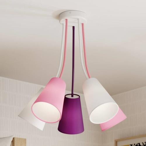 Deckenlampe Wire Kids 5-flammig, weiß/pink/violett