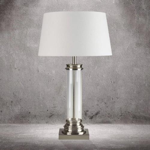 Tischleuchte Pedestal, silber mit Schirm in Creme