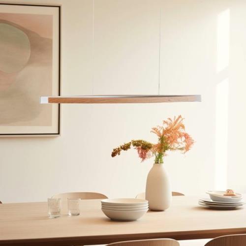 Quitani LED-Hängelampe Kiera, eiche/nickel, 98 cm