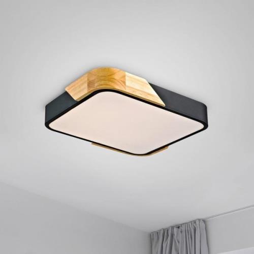 JUST LIGHT. LED-Deckenleuchte Bila, schwarz, 32x32 cm, Holz