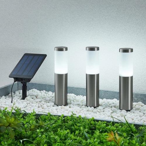 Lindby Lexiane LED-Solarlampen, 3er-Set, Edelstahl