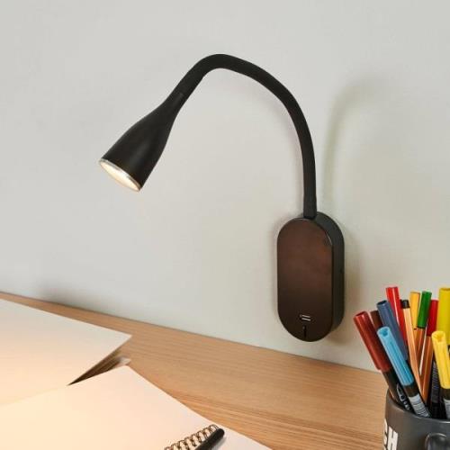 Lindby LED-Wandlampe Enna, schwarz, Schalter, USB-Anschluss