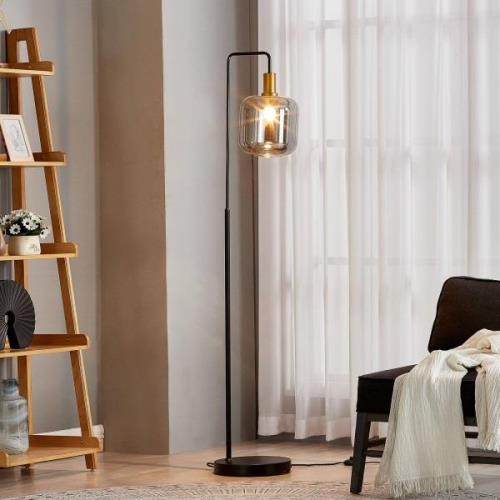 Lindby Nimbora Stehlampe, schwarz, mit Glasschirm