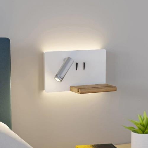 Lucande LED-Wandlampe Kimo, weiß/nickel, Alu, USB, Ablage