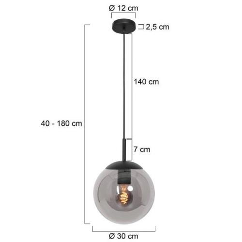 Hängeleuchte Bollique, schwarz, Ø 30 cm, Glas, 1-fl., Kugel