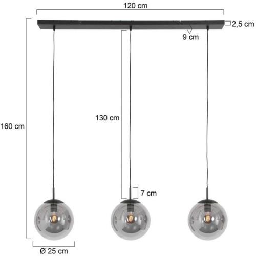 Hängeleuchte Bollique, 3-flammig, lang, schwarz, Glas