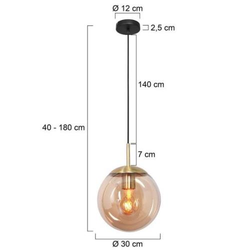 Hängeleuchte Bollique, messing, Ø 30 cm, Glas, 1-fl., Kugel