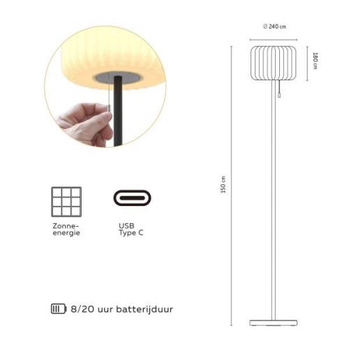 Calex LED-Solar-Stehleuchte, IP44, Zugschalter