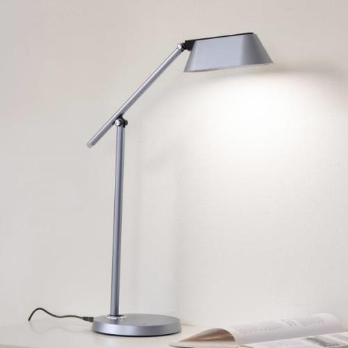 Lindby LED-Tischleuchte Thies, grau, ABS, Höhe 78cm, dimmbar