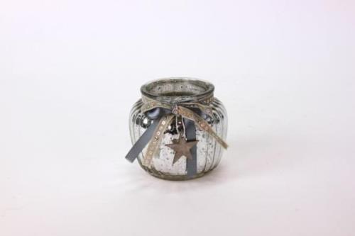 Windlicht mit Holzstern 11x10 cm Silber  von Werner Voss