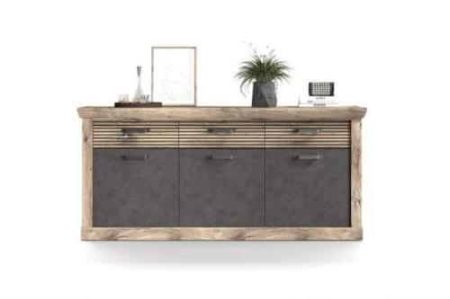 PORTUM 084 Sideboard/Front:Dekor Lamellen Flagstaff Eiche-Anthrazit/Ko...