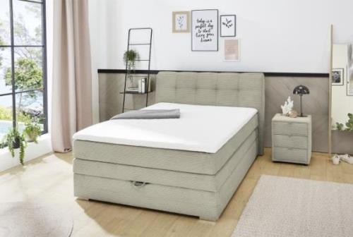 Boxspringbett 120x200 cm Cord Greige mit Bettkasten AMELIE