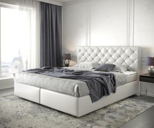 Boxspringbett Dream-Great 180x200 cm Kunstleder Weiß mit Matratze und ...