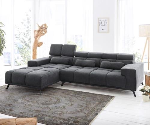 Ecksofa Ordino 285x200 Mikrofaser Schwarz Ottomane links elektrische S...