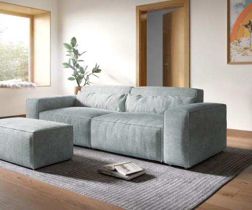 Big-Sofa Sirpio XL 270x130 cm Cord Pastellblau mit Hocker