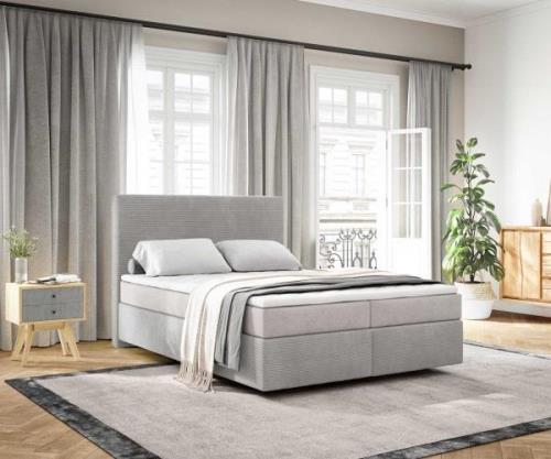 Boxspringbett Dream-Well 140x200 cm Cord Silbergrau mit Taschenfederke...