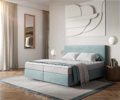 Boxspringbett Dream-Well 180x200 cm Cord Pastellblau mit Matratze und ...