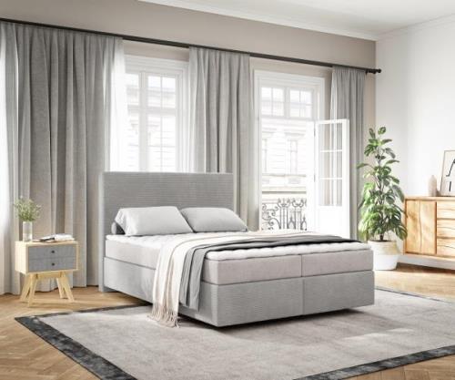 Boxspringbett Dream-Well 140x200 cm Cord Silbergrau mit Matratze und T...