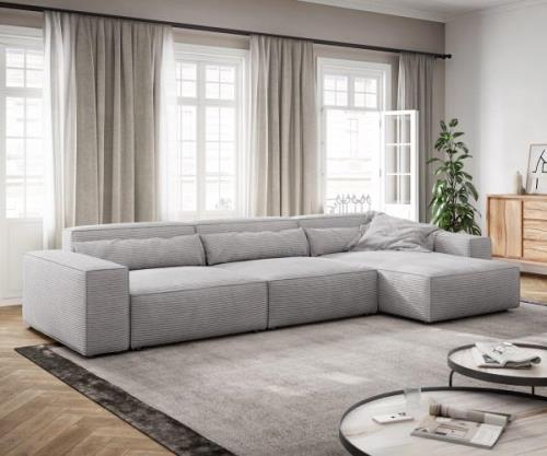 Ecksofa Sirpio XL 370x170 cm Cord Silbergrau Recamiere variabel