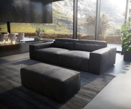 Big-Sofa Sirpio XL 270x130 cm Lederimitat Vintage Anthrazit  mit Hocke...