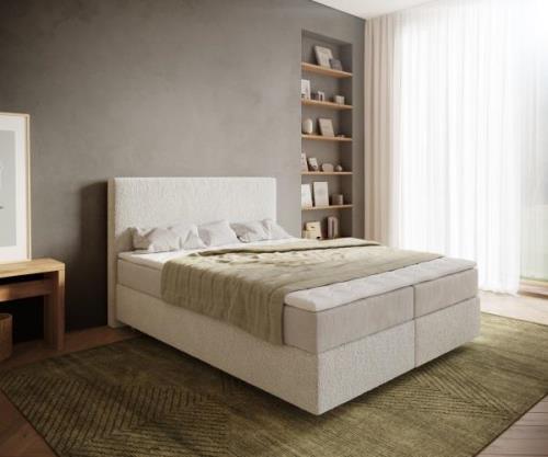 Boxspringbett Dream-Well 160x200 cm Bouclé Creme-Weiß mit Taschenfeder...