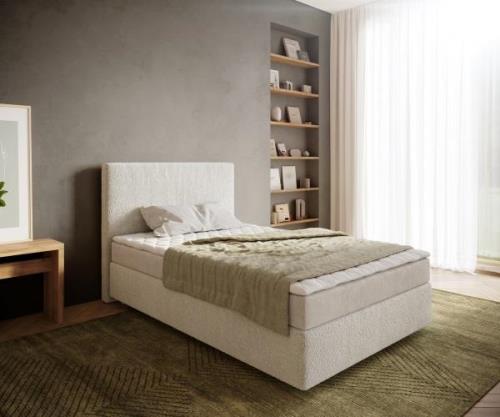 Boxspringbett Dream-Well 120x200 cm Bouclé Creme-Weiß mit Matratze und...