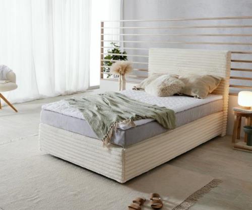 Boxspringbett Dream-Well Plüsch-Cord Beige 120x200 cm TFK-Matratze Vis...