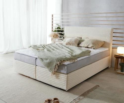 Boxspringbett Dream-Well Plüsch-Cord Beige 160x200 cm TFK-Matratze Vis...