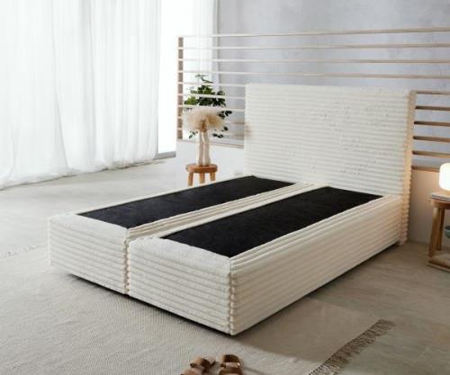 Boxspringgestell Dream-Well Plüsch-Cord Beige 140x200 cm