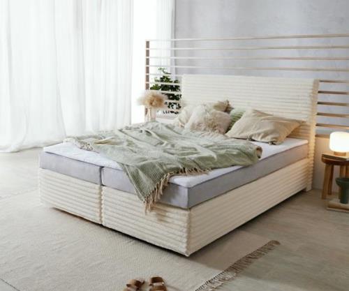 Boxspringbett Dream-Well Plüsch-Cord Beige 160x200 cm Bonell-Matratze ...