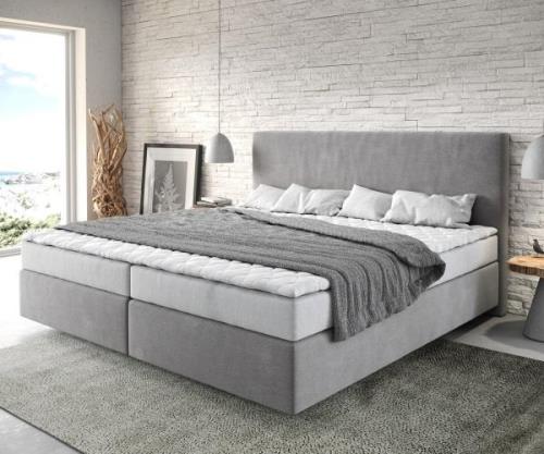 Boxspringbett Dream-Well Mikrofaser Grau 200x200 cm Bonell-Matratze PU...