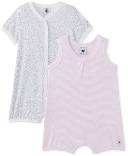 Petit Bateau Jumpsuit 2er-Pack, Grau/Rosa 6 Monate