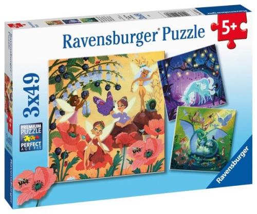 Ravensburger Puzzle Einhorn, Drache und Fee, 3x49 Teile