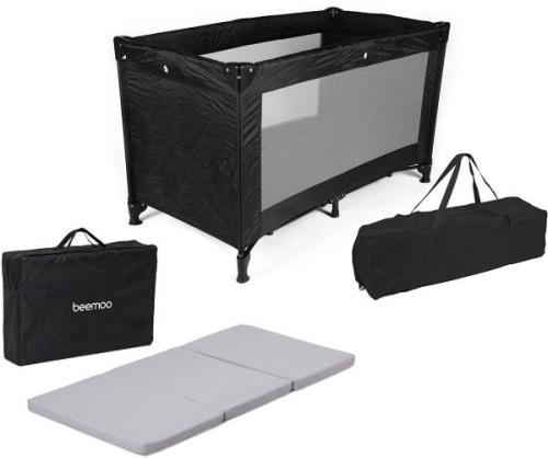 Beemoo CARE Reisebett inkl. Matratze, Black/Grey Melange