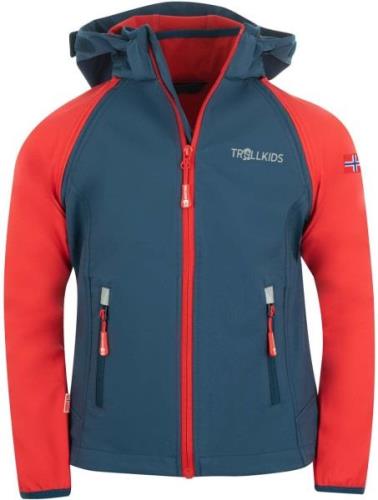 Trollkids Rondane Softshelljacke, Bright Red/Mystic Blue, Größe 128