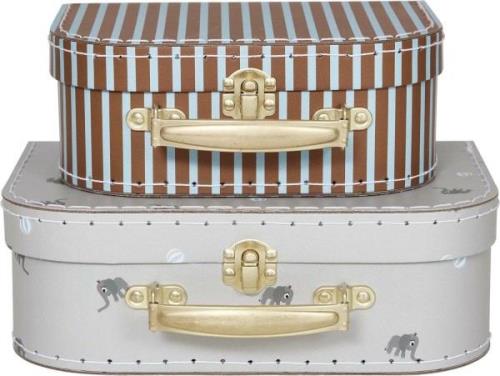 OYOY Mini Suitcase Elephant &  Stripe Aufbewahrungstasche, Pale Blue