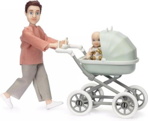 Lundby Puppe mit Baby und Kinderwagen